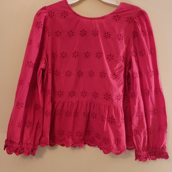 Madewell Top Peplum Blouse Eyelet Red Womens Size Medium Back tie Keyhole Casual - Picture 2 of 9